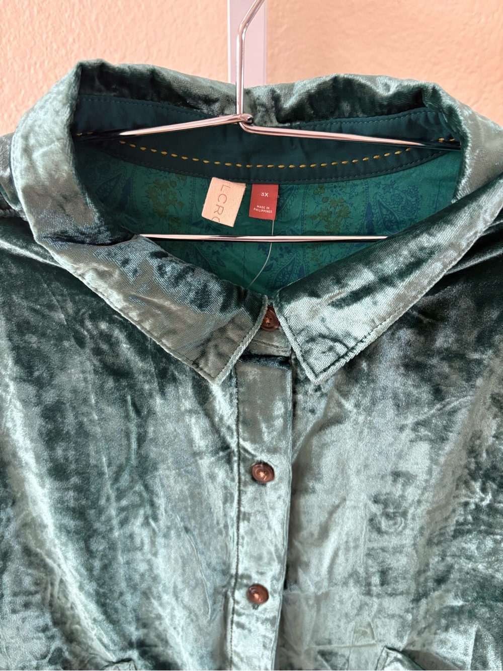 NWT - Pilcro Relaxed Velvet Buttondown Shirt in Hadley Green - Size 3X - Picture 8 of 9